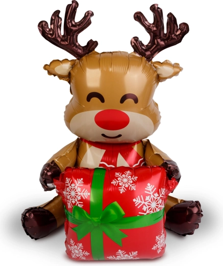 Kerstfolieballon rendier met cadeau 60 x 65 cm