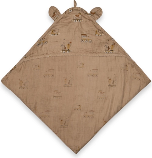 NUUROO Danila mousseline babyhanddoek met capuchon carnival train