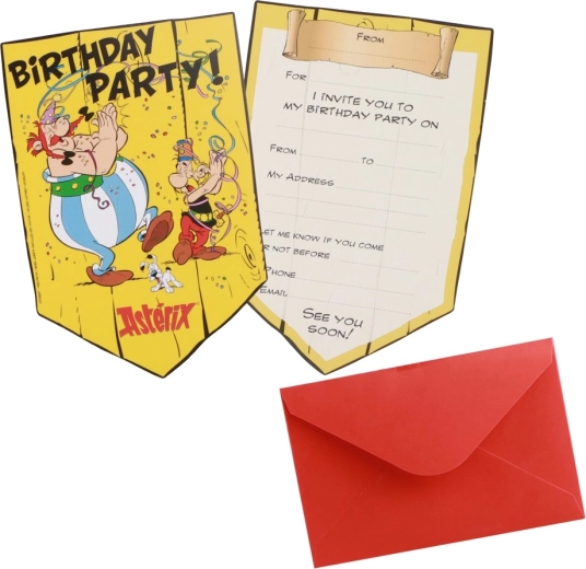 Asterix uitnodigingen met enveloppen (Engels) – 8 stuks, 10 × 14,8 cm