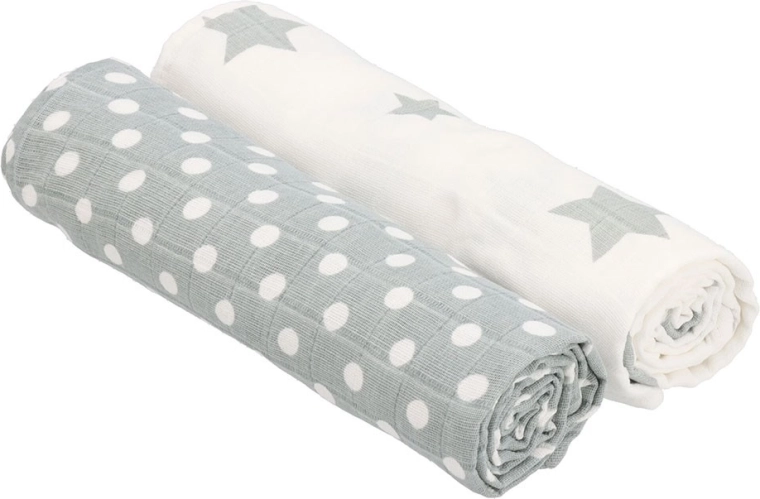 Katoenen tetradoeken New Baby Softy 90 × 110 cm, grijs-wit, 2 stuks