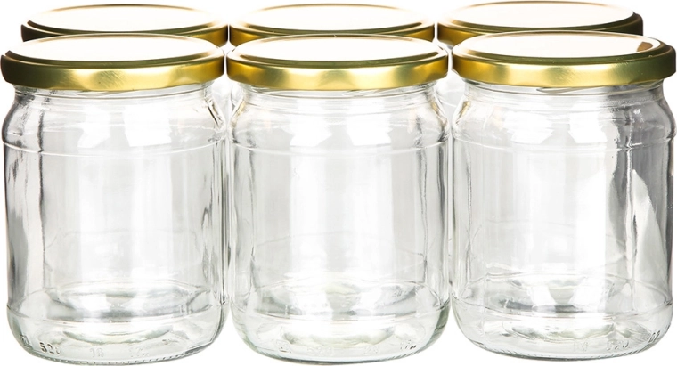 Set van 6 inmaakpotten 520 ml met gouden schroefdeksels fi 82