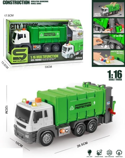 Interactieve vuilniswagen 1:16 met licht en geluid