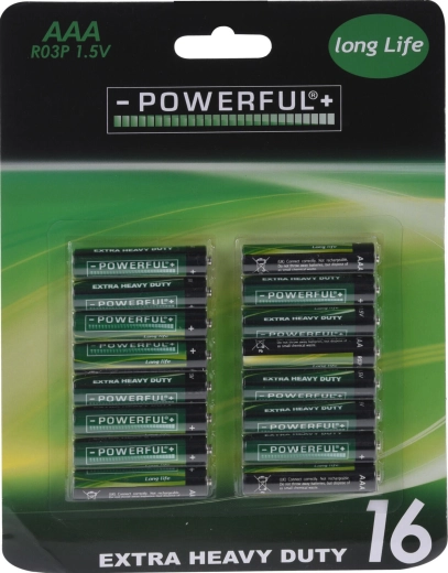Zink-koolstof AAA-batterijen Extra Heavy Duty, 16 stuks