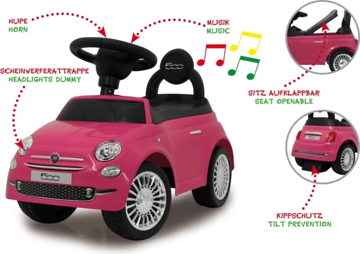 Jamara loopauto en loopwagen Fiat 500 2-in-1 roze