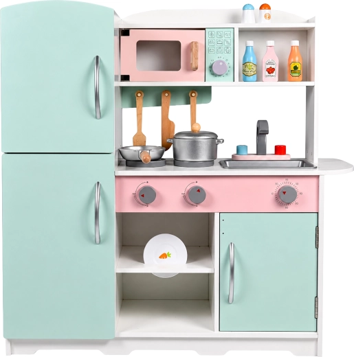 Grote interactieve houten kinderkeuken met accessoires - 1 stuk