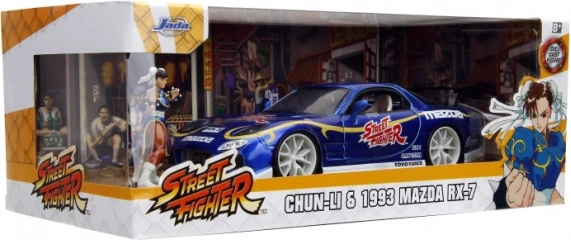 modelauto mazda rx-7 1993 1:24 met street fighter chun-li figuur