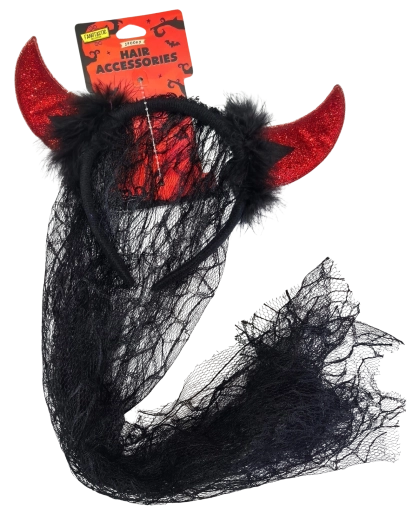 Halloween haarband met hoorns en zwarte sluier - 1 stuk