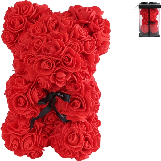 Rode teddybeer van bloemen in een geschenkdoos, 23 cm