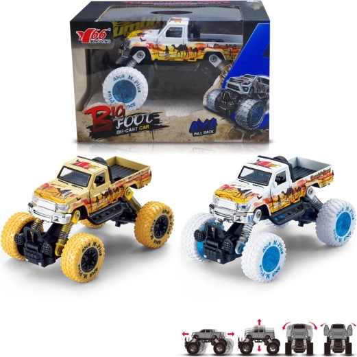 Terreinwagen Big Foot pick-up 1:30 geel/wit met terugtrekmotor