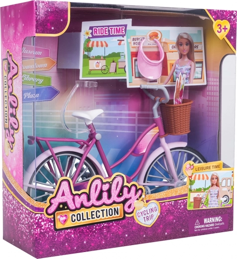 Roze fiets voor poppen met mandje en accessoires