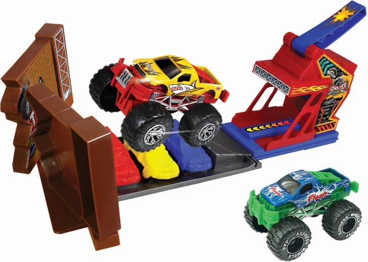 Monstertruck-stuntbaan met 2 metalen autootjes