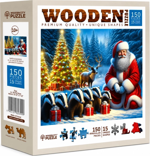 Houten puzzel WOODEN CITY Santa en dassen, 150 stukjes