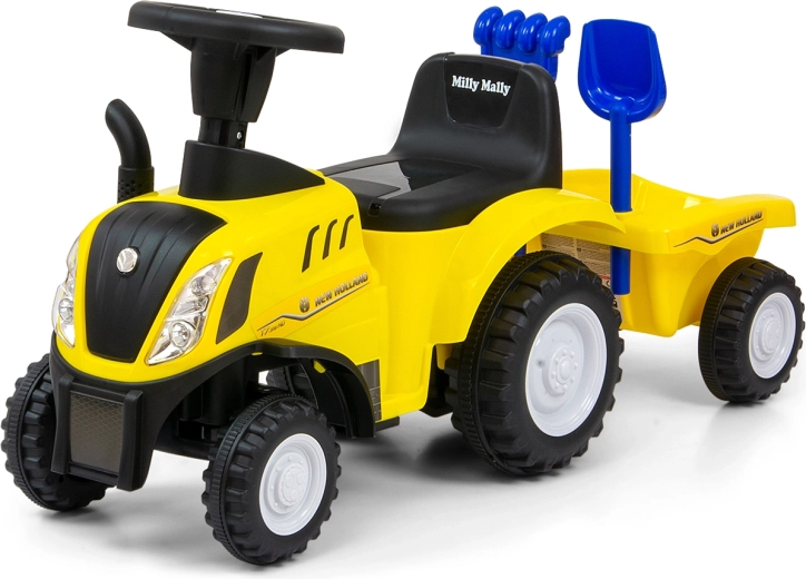 Milly Mally kinderrijtractor New Holland T7 met kantelbare aanhanger, geel