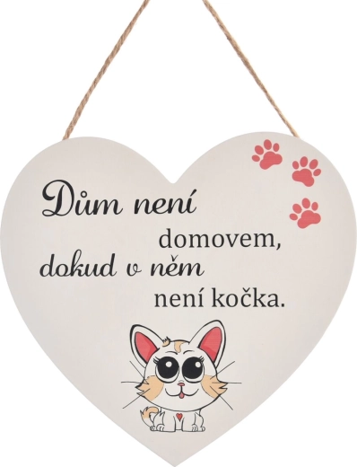Houten decoratief bordje in hartvorm „CAT HOME”