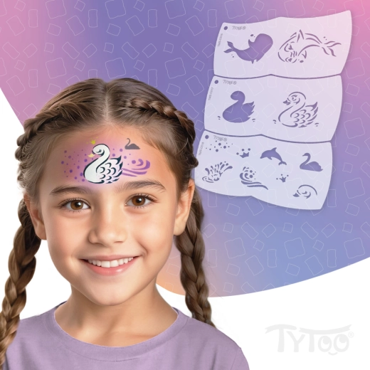 TyToo Mosaic sjablonen voor gezichtsschilderen met dolfijn en zwaan, 3 stuks