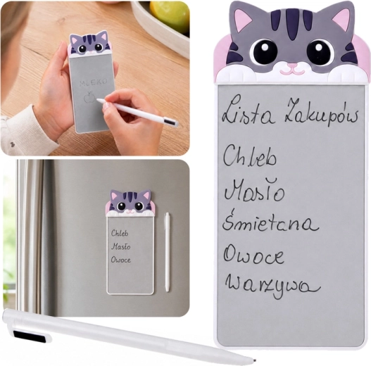 Magnetisch notitieblok voor op de koelkast kat met stylus - 1 stuk