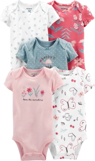 Carter’s meisjes katoenen rompers met korte mouw pink/blue, 5 stuks