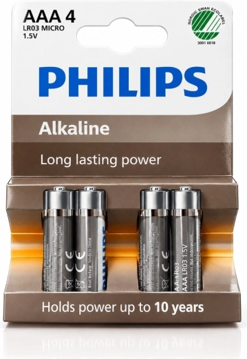 Alkalinebatterijen Philips AAA LR03 1,5 V, 4 stuks