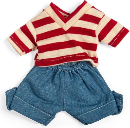 Bigjigs Toys spijkershort en rood-wit gestreept T-shirt voor pop 28 cm
