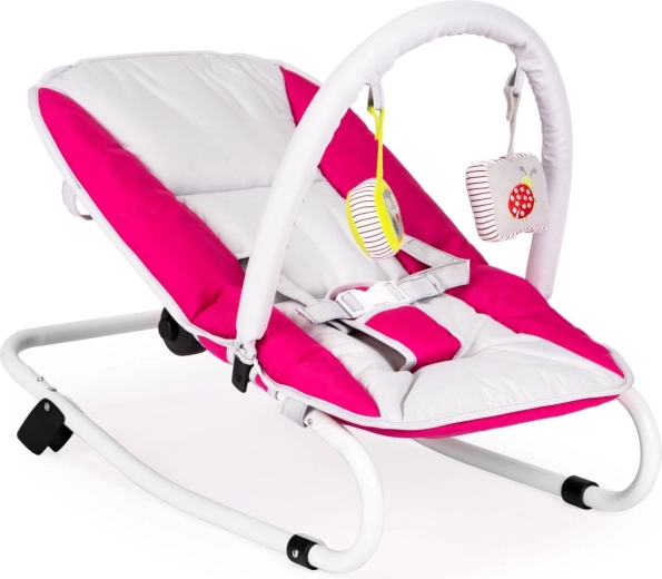 Opvouwbaar schommelwipstoeltje voor baby met speeltjes wit-roze