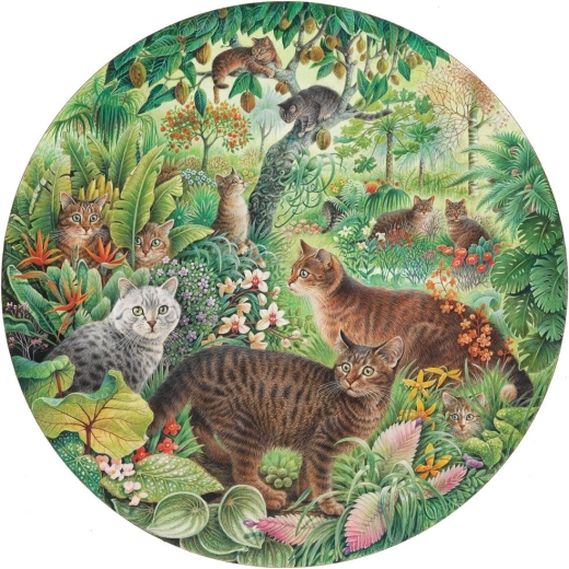 Grafika ronde puzzel tijgerkatten in de jungle