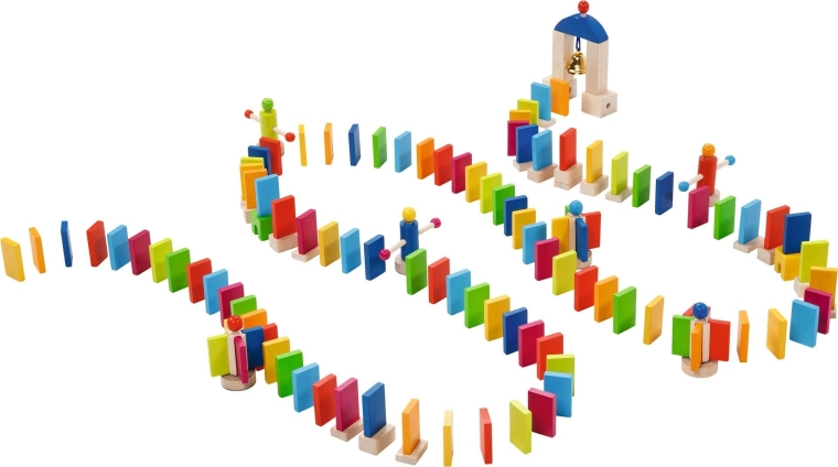 Domino Rally houten dominobaan met belletje