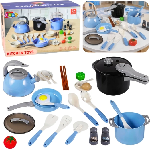 Kinder keukenset met servies, 32-delig, blauw