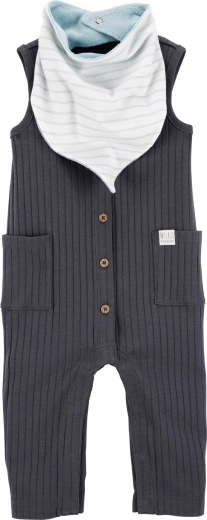 Carter’s 2-delige set: mouwloze overall en slabbetje charcoal voor jongetje (maat 56)