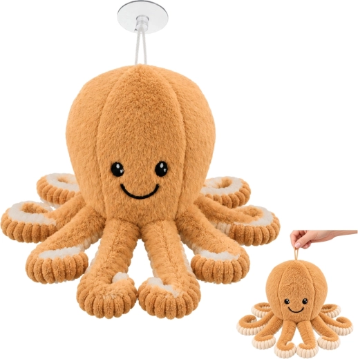 Pluchen octopus met zuignap beige 16 cm - 1 stuk