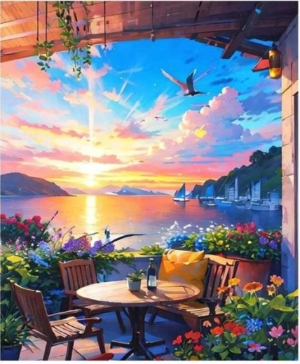 Schilderen op nummer – huis met terras 40 × 50 cm
