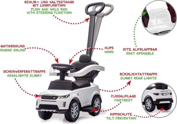 Wit Land Rover Discovery 3-in-1 loopauto voor kinderen