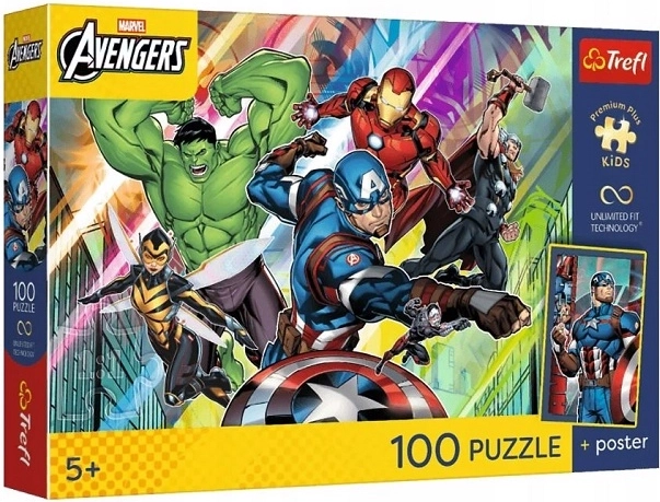 Trefl Marvel Avengers kinderpuzzel 100 stukjes Kracht en Macht met poster