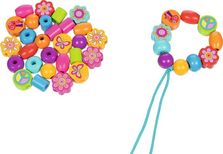 Set houten kralen Flower power