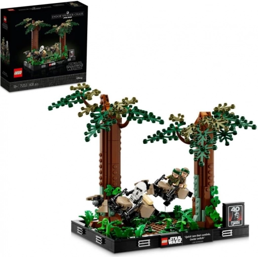 Lego Star Wars diorama: speeder-achtervolging op Endor
