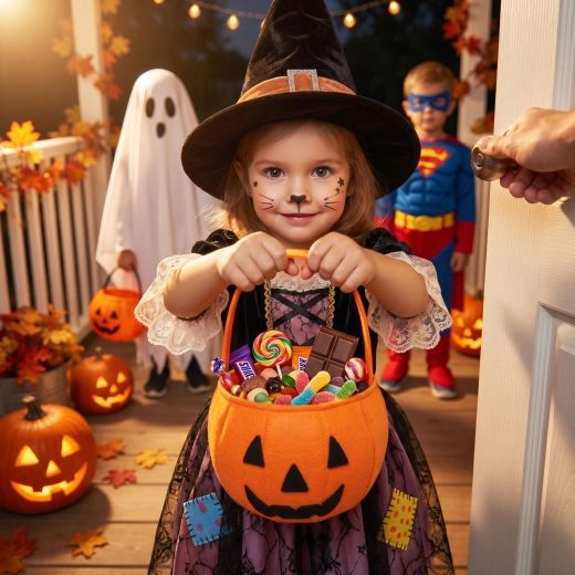 Oranje vilten Halloweenmandje met pompoenmotief