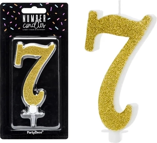 Verjaardagskaars cijfer 7 goud 10 cm - 1 stuk
