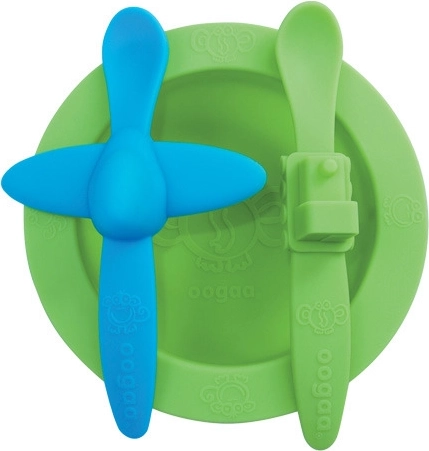 Set kinder siliconen servies Oogaa groen-blauw