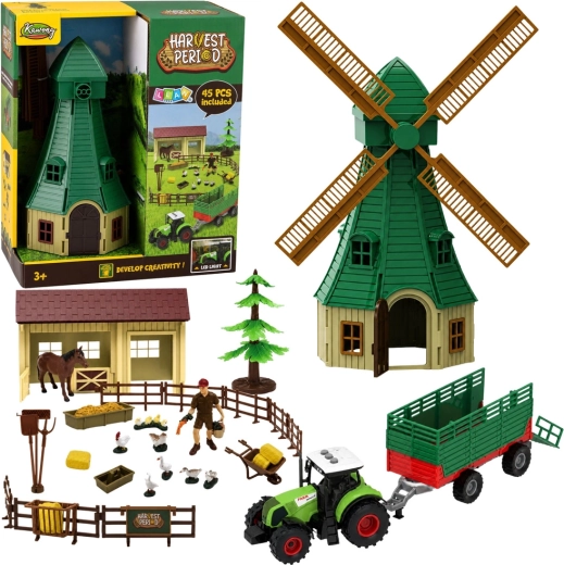 Kinderboerderij met windmolen, tractor en aanhanger (45 onderdelen) met LED en geluid