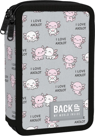 Tweelaagse schooletui met vulling BackUP Axolot Love
