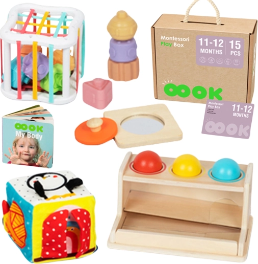 Tooky Toy montessori box 5-in-1 voor baby’s 11–12 maanden