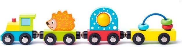 WOODY Houten motorische trein met egel en activiteiten