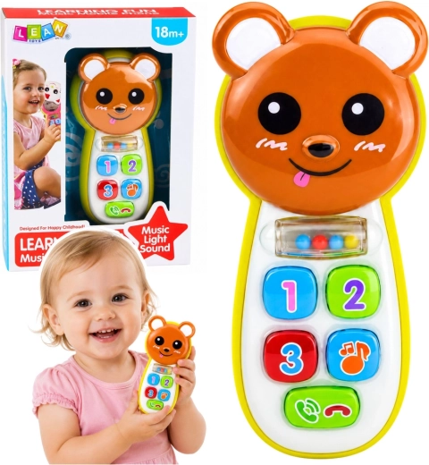 Interactieve kindertelefoon beer met spiegeltje, rammelaar, lichtjes en geluiden