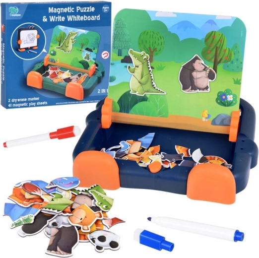 Magnetisch 2-in-1 bord met magnetische dierenpuzzels en uitwisbaar tekenvlak