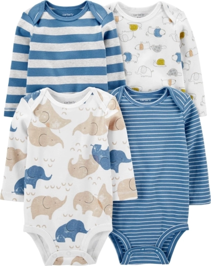 Carter’s babyrompers met lange mouw Blue Animals, 4 stuks