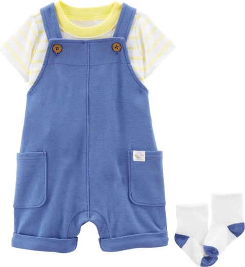 Carter's driedelige babyset Yellow Stripes – T‑shirt, tuinshort en sokken