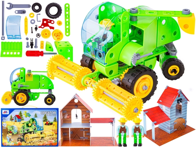 Constructiespeelgoed boerderijset 8-in-1 (153 onderdelen) – maaidorser, schuur en tractor