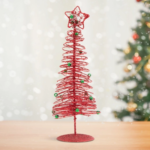 Glanzende metalen kerstboom rood 28 cm