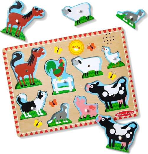 Houten geluidspuzzel boerderijdieren (inlegpuzzel) Melissa & Doug