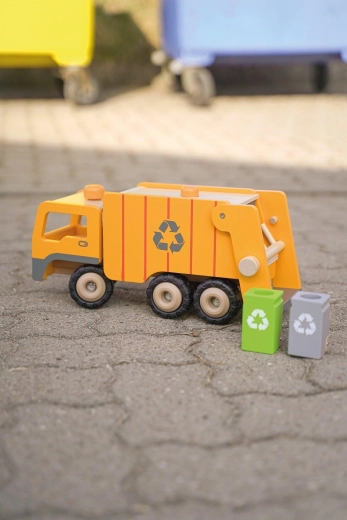 Eco houten vuilniswagen met afvalscheiding - 1 stuk
