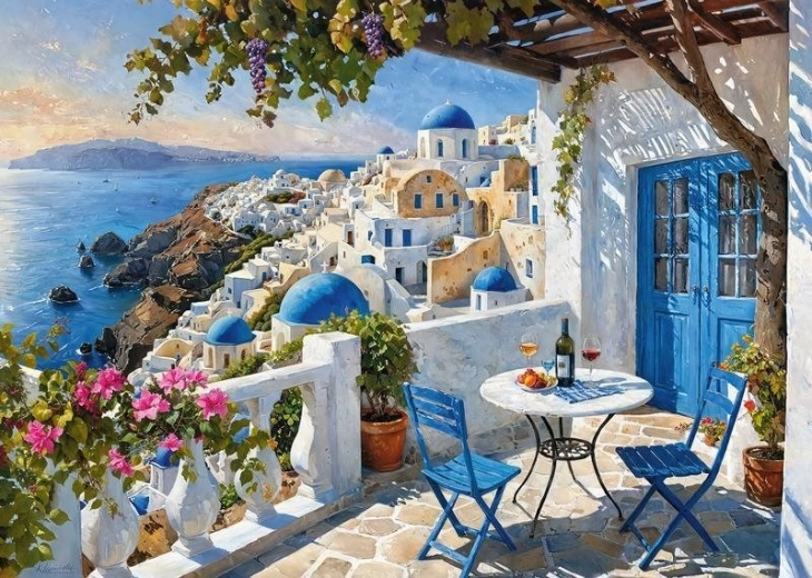 Puzzel Cherrypazzi Santorini Blues met 1.000 stukjes